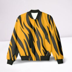 Stylish Unisex AOP Bomber Jacket with Yellow Black Stripes | Trendy, Lightweight, Versatile | Ideal Outerwear for All Seasons