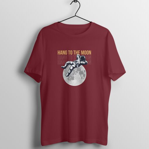 Hang On the Moon Half Sleeve T-Shirt with Round Neck Design - Unique and Stylish