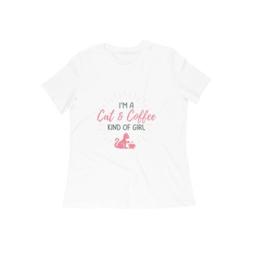 Cat & Coffee Women's Half Sleeve Round Neck T-Shirt | Express Your Love for Cats and Coffee | Soft Fabric, Flattering Fit